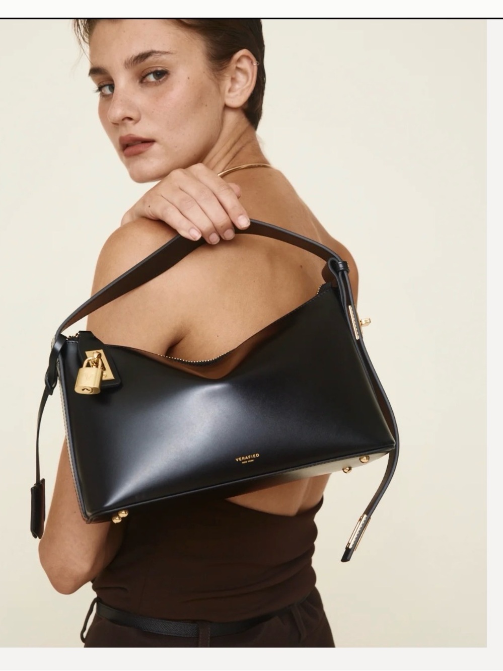VERAFIED New York Black Leather Shoulder Hobo - Picture 2 of 7